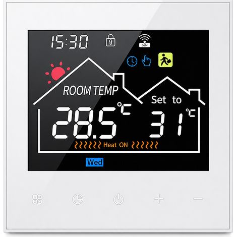 Thermostat Wi-Fi 3 A pour chauffage au sol à eau et chaudière, compatible et contrôlable par application, blanc (1/5)