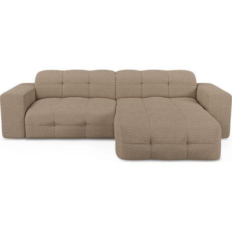 Canapé angle droit 5 places en tissu bouclette taupe MAEL (1/5)