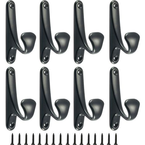 Lot de 8 crochets porte-manteaux modernes en métal avec 16 vis, pour suspendre vestes, chapeaux, serviettes (noir) (LGL) (1/5)