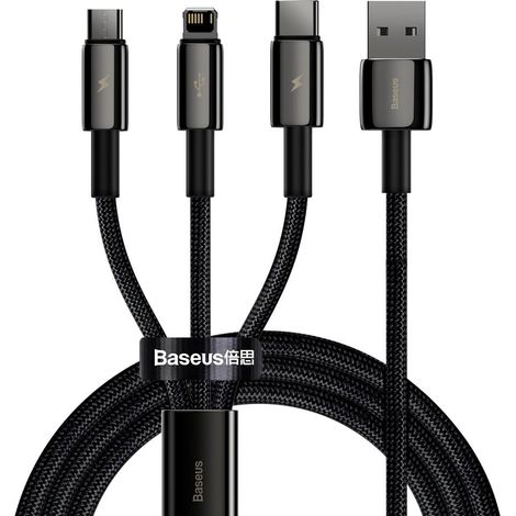 3-in-1-Kabel: USB-C, Lightning, Micro-USB (3,5 A), 1,5 m, schwarz (1/5)