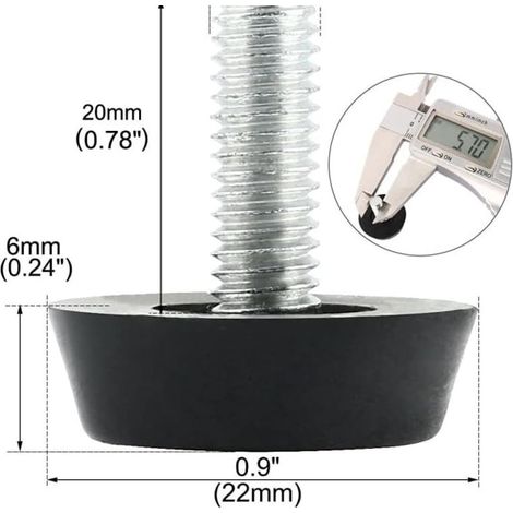 Pieds réglables pour meubles, vis M6, noirs (1/5)