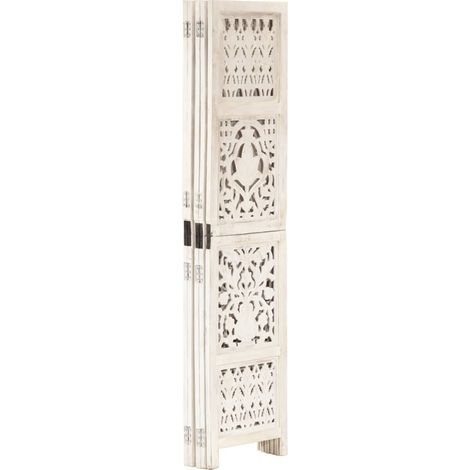 Paravent Cloison de séparation 5 panneaux, Pour Jardin, Balcon, Terrasse Blanc 200x165 cm Bois manguier OIB5456E