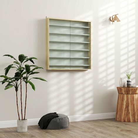 Vitrine pour collection vitrine murale 80 x 9,5 x 83 cm 6 étagères réglables en hauteur 2 portes coulissantes en verre (1/5)