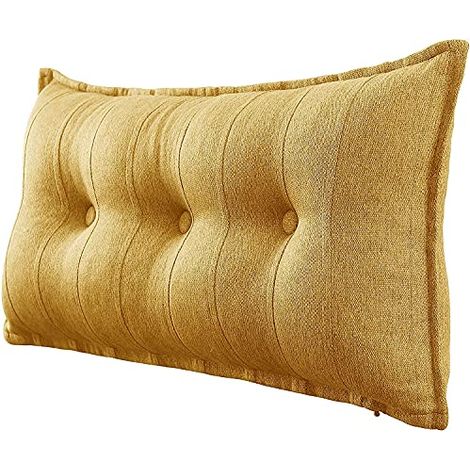 VERCART Großes dekoratives Bettkissen, geknöpftes Lesekissen, Körperkissen für Seitenschläfer, gelbe Leinenmischung, 100 x 8 x 50 cm
