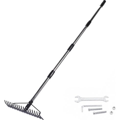 158 cm Râteau de Jardin Métallique, Râteau à Gazon avec Manche en Acier Inoxydable 4 Sections pour Ameublir Le Sol, Niveler la Pelouse, 17 Dents, Ramasser Les Feuilles (158cm) (1/5)