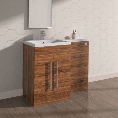 Walnut Left Hand Bathroom Furniture Wash Stands Combination Vanity Unit Set (No Toilet) (1/5)