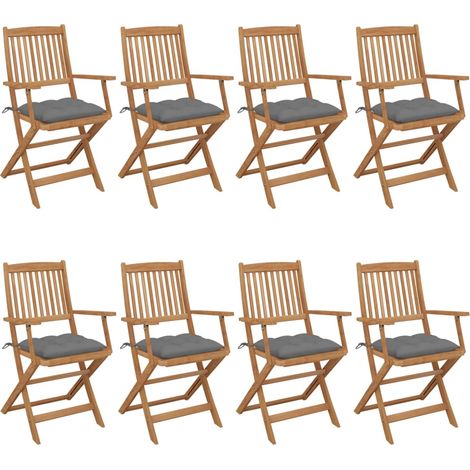 Lot de 8 Chaises de jardin pliables - Chaises d'extérieur pour terrasse/jardin avec coussins Bois d'acacia BV831878 - BonneVie (1/5)