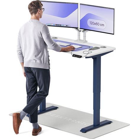 Desktronic Bureau assis debout HomePro - 120x60cm - Bleu/Blanc