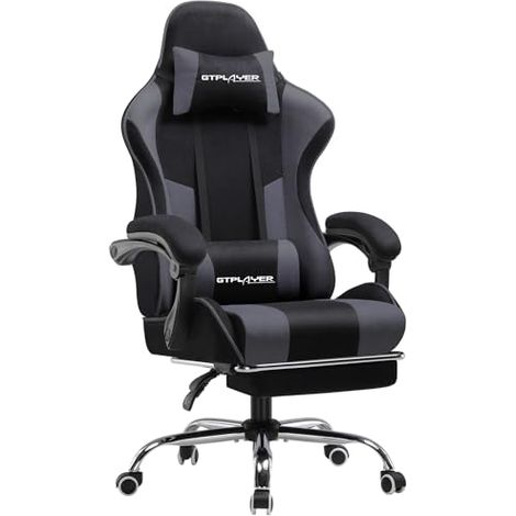 Chaise Gaming Ergonomique de Massage,avec Repose-Pieds et Accoudoirs Synchronisés Fauteuil Gamer Pivotant, en Tissu (Gris) (1/5)