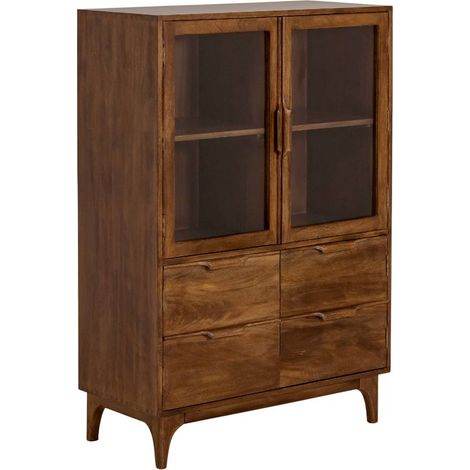 Made In Meubles – Vitrine en bois de manguier 125x85x40 cm – 2 portes vitrées – 4 tiroirs – Collection Remick (1/5)