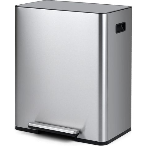 Tri facile au quotidien, poubelle de cuisine 60 L avec 2 bacs amovibles et couvercle soft-close en inox (1/3)