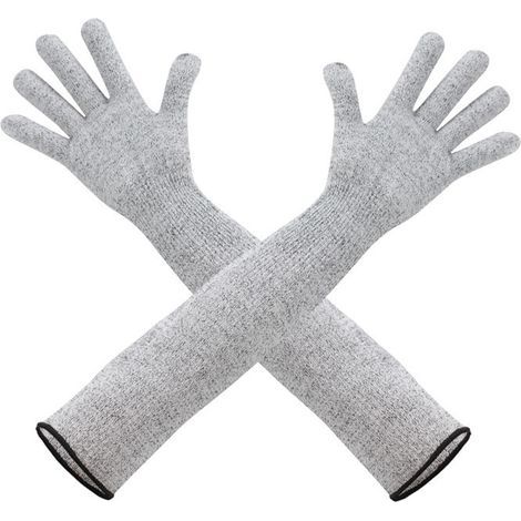 Guantes resistentes a los cortes, grises, longitud 45 cm, 2 pares de guantes resistentes a los cortes con protección para los brazos, guantes de manga larga (1/5)