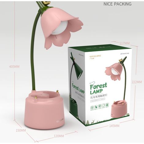 Lampe de chevet tactile rose pot à crayons, LED pliable, lumière anti-fatigue pour étude