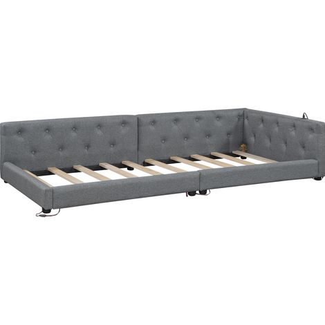 Cama diván 90 x 200 cm en lino gris con LED, USB y Type-C HOMVRA (1/5)