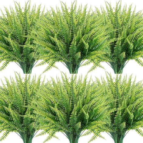 Lot de 12 plantes artificielles, fausses fougères de Boston, résistantes aux UV, sans décoloration. (1/5)