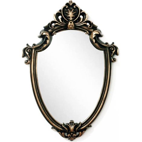 1 Miroir forme bouclier, cadre plastique doré, verre sans déformation, décor salon chambre