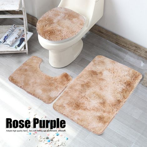 Ensemble de 3 tapis de salle de bain antidérapants, couvercle de toilette et tapis de contour doux, décoration maison en jaune (1/5)