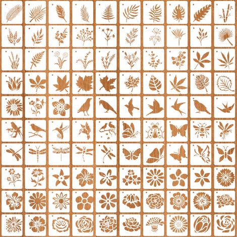 Lot de 100 pochoirs - 5 x 5 cm - Motif fleurs, feuilles, oiseau (1/5)