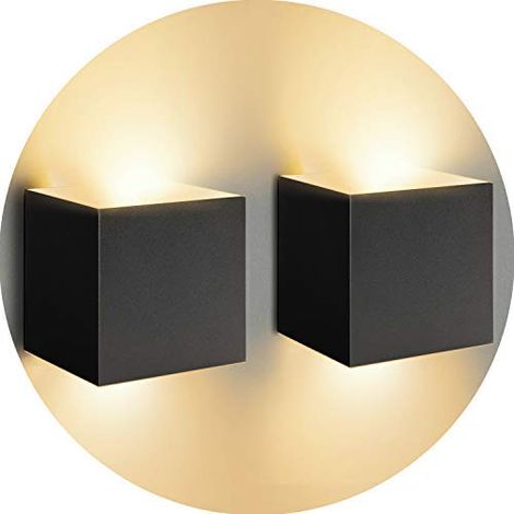 MINKUROW Set di 2 applique orientabili 12W 3000K Applique da parete per interni/esterni IP65 Applique quadrata nera impermeabile per camera da letto Casa Scale Corridoio Soggiorno-Nero (1/5)
