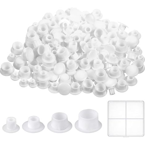 120 Pièces Cache Trou Bouchon Plastique, avec Boîte Transparente, Cache Trou Meuble 5/6/8/10mm, Bouchons Blancs pour Cache-Vis, Bouchon de Trou de Percage pour Meuble, Étagères, Armoires (1/5)