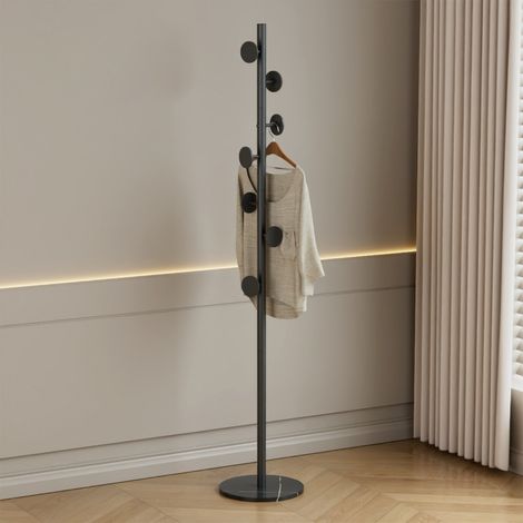Metallgarderobe auf Füßen, mit 7 Haken, 29 x 29 x 170 cm, Schwarz (1/4)