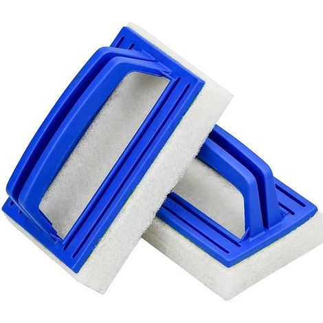 Set di spazzole per piscina - Pulizia piscina - Manico e spugna - Blu e bianco - Spazzola per alghe - Adatto per piscine e bagni - 2 pezzi (1/5)