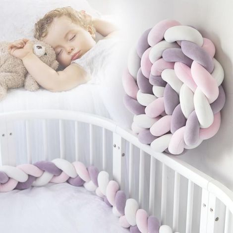 3-strängiger geflochtener Babybettumrandungsschutz, geflochtener Babybettumrandungsschutz mit Kristall-Samt und hochelastischer PP-Baumwolle, zum Schutz von Neugeborenen, für die Zimmerdekoration (Län