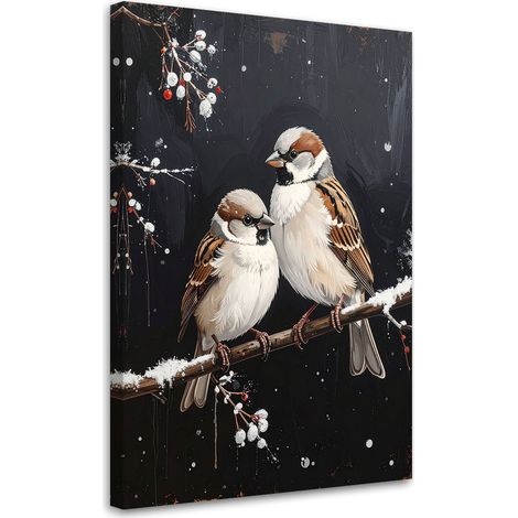 Wandbild Vögel sitzen nachts auf einem Ast im Winter 60x90 cm (1/5)