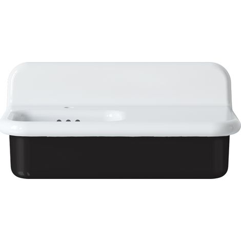 Lavabo rétro asymétrique en céramique 80 cm - True Colors Lite - Noir Brillant (1/4)