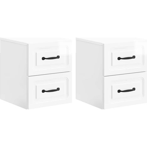 Wall-Mounted Bedside Cabinet with Drawer 2 pcs High Gloss White vidaXL