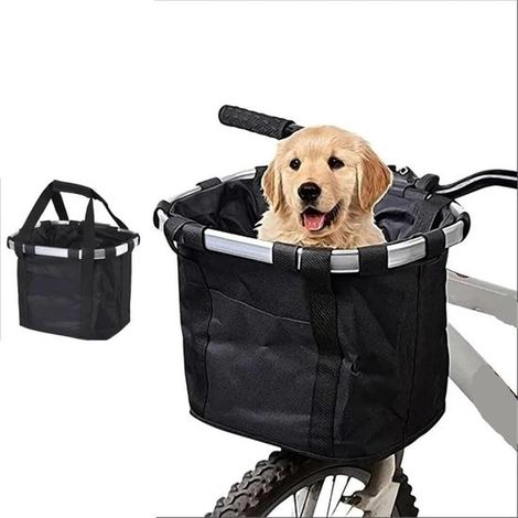 Panier de vélo amovible pour petits chiens (5 kg max.) - Noir - Accessoires inclus : bande réfléchissante - Haute qualité (1/5)