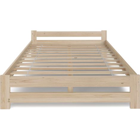 Lit en bois 120x200 cm – Cadre en pin scandinave – Hauteur 51 cm – 12 lattes renforcées – Pour un sommeil réparateur (1/3)