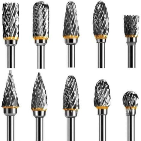 Jeu de Fraises Rotatives Acier Carbure de Tungstène Double Tranchant pour Outil rotatif, 10 pièces Tige 1/8” pour Outil Rotatif pour Bricolage, Sculpture sur bois, Polissmétaux, Gravu (1/4)