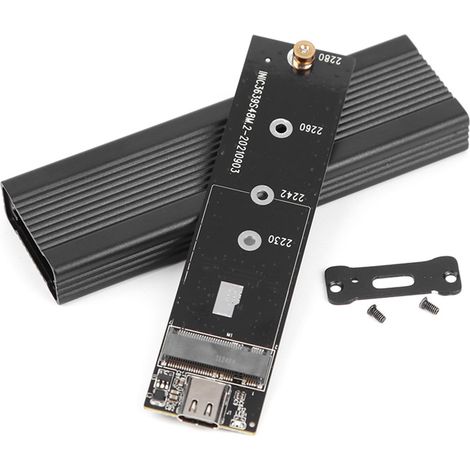 Boîtier pour disque dur mobile M.2 NGFF SATA, port USB 3.1 Type-C, boîtier SSD externe, transmission rapide, coque en alliage d'aluminium noir (disque dur non inclus). (1/4)