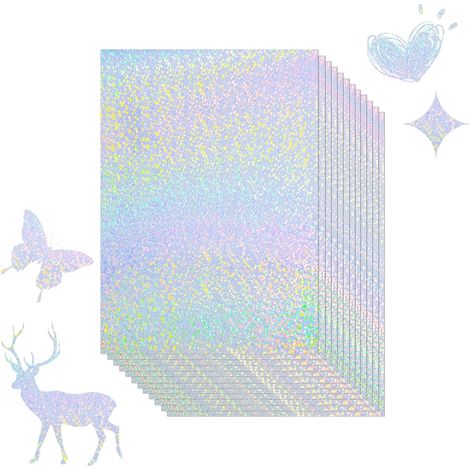 10 Feuilles Papier Autocollant Holographique,A4 Film Transparent Imperméable Auto-Adhésif,Arc-en-ciel Film Vinyle Holographique Papier,pour Imprimante à Jet d'Encre et Laser (1/5)