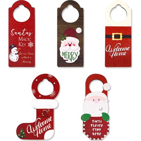 pièces Décoration de fête de Noël Poignée de porte de Noël Plaque suspendue Pendentif de porte Panneau en bois Porte-manteau Décorations de porte de Noël Ornement de poignée de porte,style:Style1