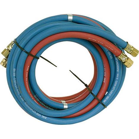 Banyo – Tuyau acétylène 9x3,5mm et oxygène 6x5,0mm – 5 mètres avec écrou chapeau DN 8 (1/4") droite et DN 10 (3/8") gauche