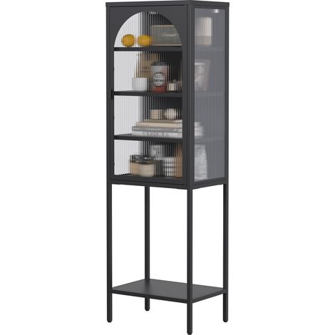 Armoire vitrine en métal avec porte en verre – Meuble de rangement à 5 niveaux avec 3 étagères réglables, pour cuisine, salle à manger, salon, salle de bain ou bureau, H160 × L50 × P35 cm