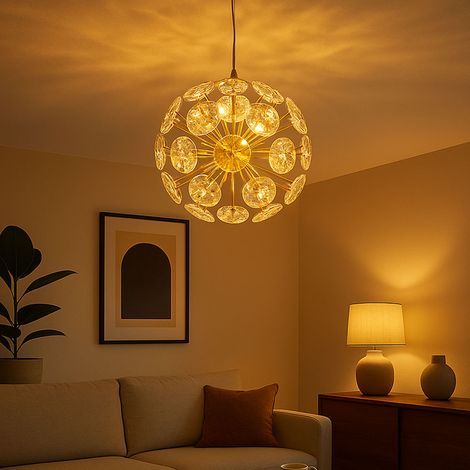 Pendellampe Hängeleuchte Esstischlampe gold Kristall Wohnzimmerlampe H 150 cm (1/4)