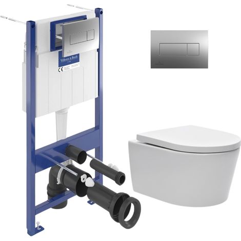 ViConnect Pro S Pack WC Bâti Villeroy & Boch + WC Swiss Aqua Technologies fixations invisibles + Plaque (VCNSAT1AM)