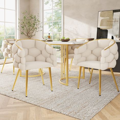 Sedia da sala da pranzo in velluto beige 44x41x74 cm, set da 4 per soggiorno moderno FloraGrace (1/5)
