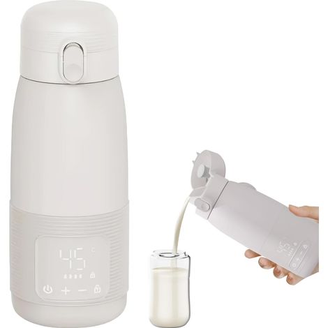 Tragbarer Flaschenwärmer für Babys, 500 ml Flaschenwärmer für unterwegs, präzise Temperaturregelung von 37 bis 55 Grad, einstellbar für Reisen und nächtliche Fütterung