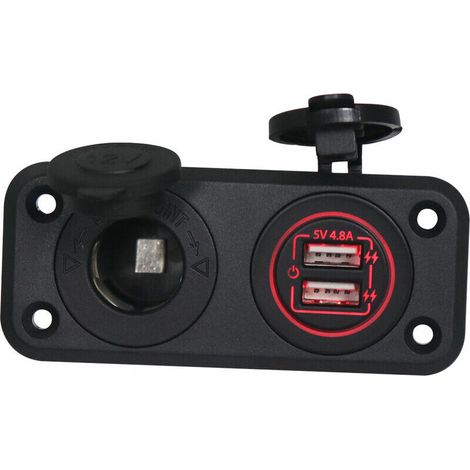 Green Mobility-5V 4.8A Double Usb Chargeur De Voiture Panneau De Commutation 2 Ports Lumiere Rouge Etanche AllumeCigare Prise 12V 24V Puissance 1 Metre Cordon D'Alimentation Pour Voiture Camion Bateau (1/5)