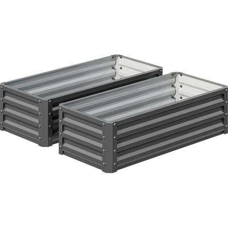 Set of Two 110 x 50cm Steel Planter Boxes Light Grey (1/5)