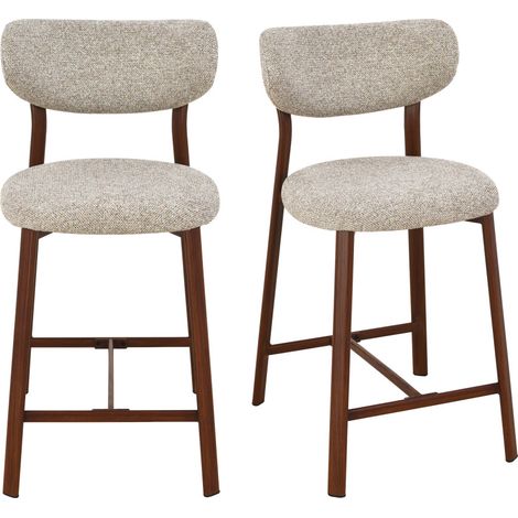 Lot de 2 chaises de bar en tissu piètement effet foncé bois H65cm - Marron chiné - Lunara (1/5)