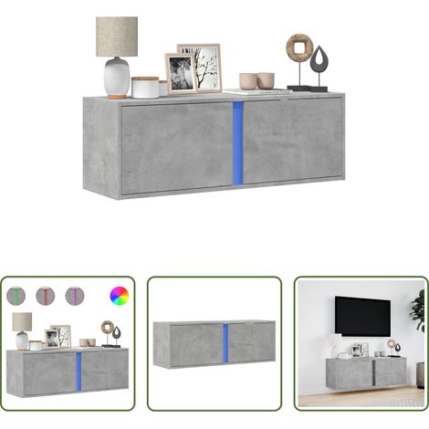 LED-Beleuchtung - TV-Wandschrank mit LED-Beleuchtung Betongrau 100x31x35 cm (1/5)