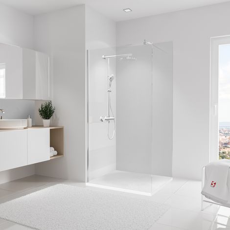 Schulte Duschrückwand DecoDesign - Dekor Putzoptik Weiß, Wandverkleidung, wasserdicht, Breite: 100 cm, Höhe: 210 cm