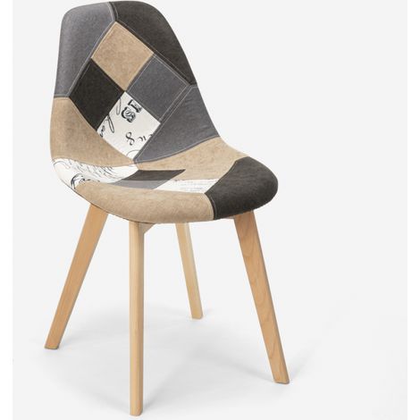 Chaise patchwork design nordique bois et tissu cuisine bar restaurant Robin - Patchwork 4 (1/5)