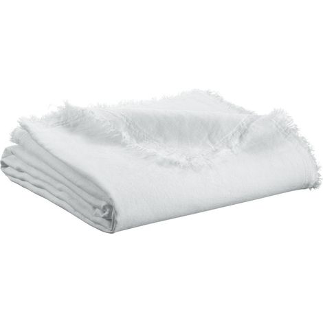 Plaid Décoratif en Lin et Coton Stonewashed Blanc 130 x 180 cm pour Salon et Chambre - PANGIVO (1/3)
