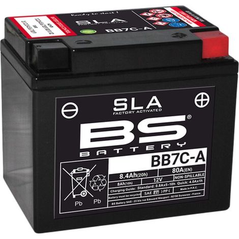 BATTERIA BS BB7C-A (FA) (YB7C-A) 12V 8AH 129X89X114 SENZA MANUTENZIONE - A ACQUA LIBERA (80A) (5)